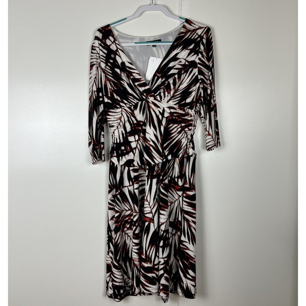 Nine West Dress Womens SIze 16 Leaf‎ Design V Neck 3/4 sleeve Dress